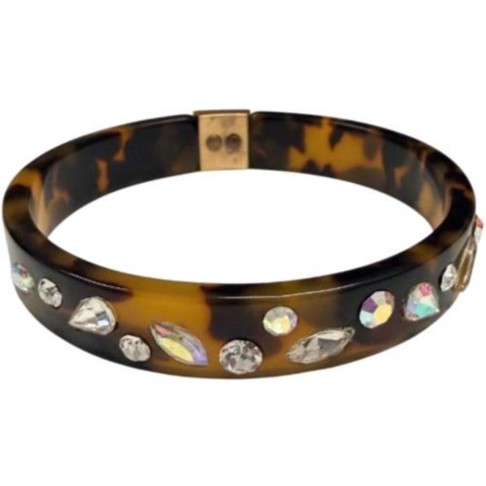 J.Crew Multi-Gem Faux Tortoiseshell Acrylic Statement Hinged Bangle Bracelet